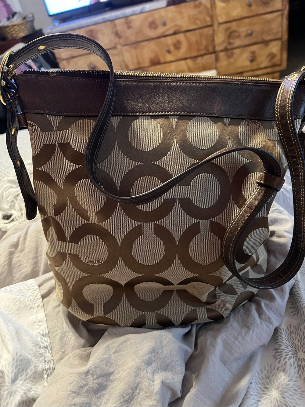 Coach 2009 Kristin Op Art Signature Canvas Leather Bag (see pic small rub) - Picture 8 of 8